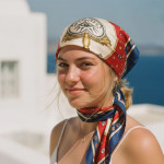 Between Worlds -Eye Side- Blue & Red Satin Scarf